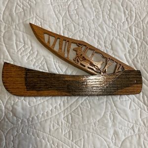 Hand carved Wooden “canoe/deer” decor